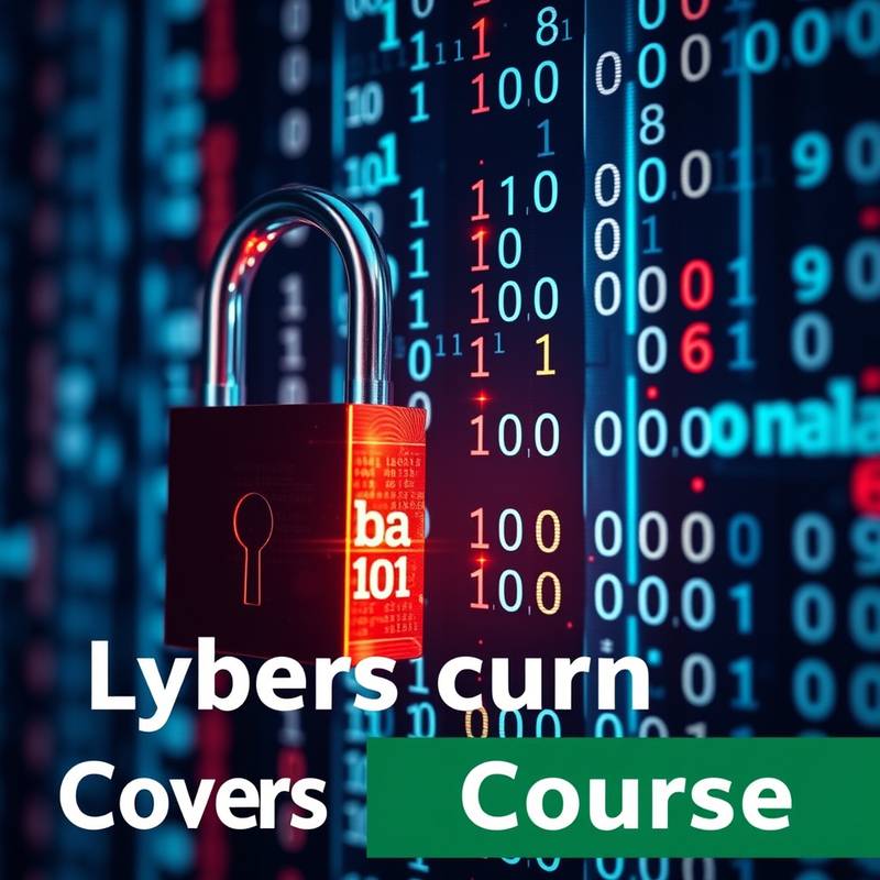 Imagen del curso de Ciberseguridad mostrando un candado digital y código binario representando la protección de datos.