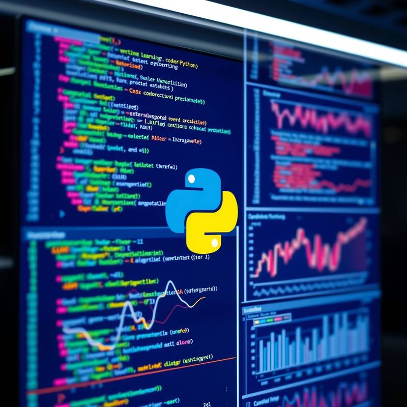 Imagen del curso de Ciencia de Datos mostrando visualizaciones de datos, gráficos y algoritmos de machine learning en un entorno de programación Python.